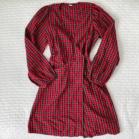 New Old Navy A-Line Long Sleeve Wrap Mini Dress in Red and Black Plaid Size S - Picture 1 of 6